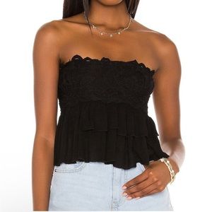 NWT Free People Adella Corset Cami Black Lace Tiered Strapless Crop Top
